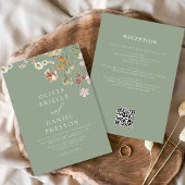 Sage Green Wildflower All In One QR Code 結婚's 招待状