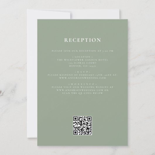 Sage Green Wildflower All In One QR Code 結婚's 招待状 (裏面)