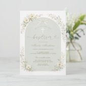 Sage Green Wildflower Arch Baptism Invitation 招待状 (スタンド正面)