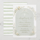 Sage Green Wildflower Arch Baptism Invitation 招待状 (正面/裏面)