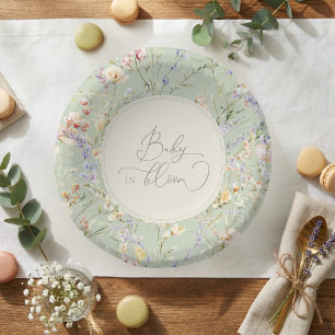 sage green wildflower baby ブルーム ベイビー シャワー ペーパーボウル