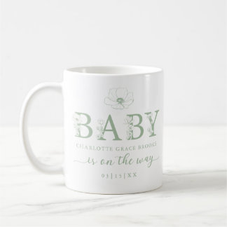 Sage Green Wildflower Baby Announcement Coffee Mug コーヒーマグカップ