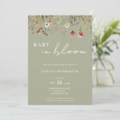 Sage Green Wildflower Baby in Bloom Baby Shower 招待状 (スタンド正面)