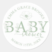 Sage Green Wildflower Baby Shower ラウンドシール (正面)