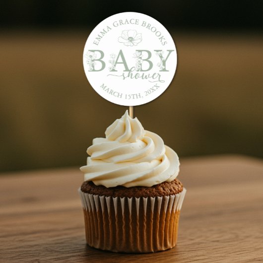 Sage Green Wildflower Baby Shower ラウンドシール