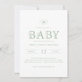 Sage Green Wildflower Baby Shower All-in-One  招待状 (正面)