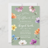 Sage Green Wildflower Baby Shower Invitation 招待状 (正面)