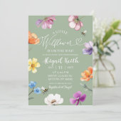 Sage Green Wildflower Baby Shower Invitation 招待状 (スタンド正面)