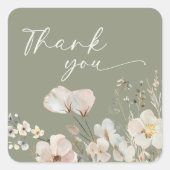 Sage Green Wildflower Baby Shower Thank You スクエアシール (正面)