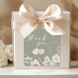 Sage Green Wildflower Baby Shower Thank You スクエアシール