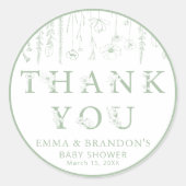 Sage Green Wildflower Baby Shower Thank You  ラウンドシール (正面)