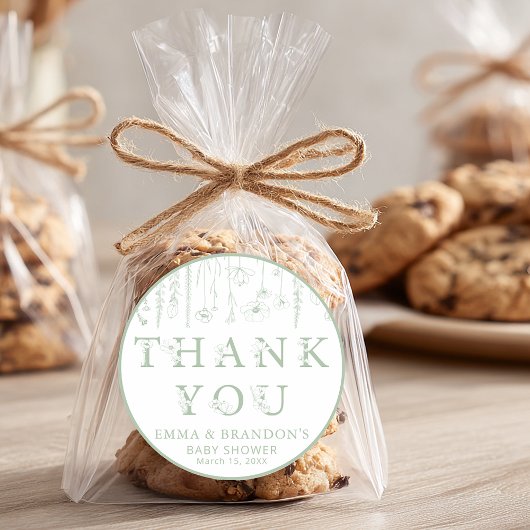Sage Green Wildflower Baby Shower Thank You  ラウンドシール