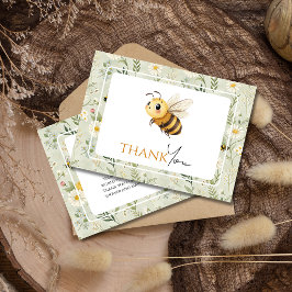 Sage Green Wildflower Bee Custom Baby Shower サンキューカード