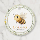 Sage Green Wildflower Bee Custom Name Baby Shower フェイバータグ (正面)
