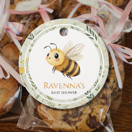 Sage Green Wildflower Bee Custom Name Baby Shower フェイバータグ