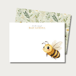 Sage Green Wildflower Bee Custom Name Nursery  ノートカード