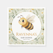 Sage Green Wildflower Bee Personalized Baby Shower スタンダードカクテルナプキン (正面)