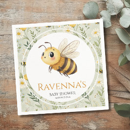 Sage Green Wildflower Bee Personalized Baby Shower スタンダードカクテルナプキン