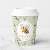 Sage Green Wildflower Bee Personalized Baby Shower 紙コップ (裏面)