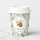 Sage Green Wildflower Bee Personalized Baby Shower 紙コップ (正面)