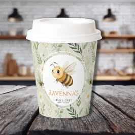 Sage Green Wildflower Bee Personalized Baby Shower 紙コップ