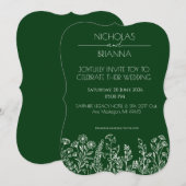 Sage Green Wildflower Bohemian Wedding 招待状 (正面/裏面)