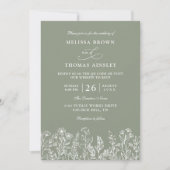 Sage Green Wildflower Boho Budget QR Code Wedding 招待状 (正面)