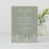 Sage Green Wildflower Boho Budget QR Code Wedding 招待状 (スタンド正面)