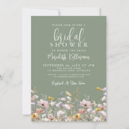 Sage Green Wildflower Bridal Shower 招待状