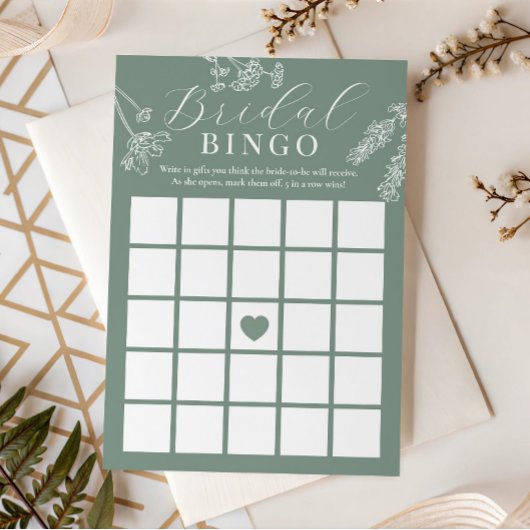 Sage Green Wildflower Bridal Shower Gift Bingo 招待状