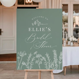 Sage Green Wildflower Bridal Shower Welcome Sign ポスター