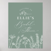 Sage Green Wildflower Bridal Shower Welcome Sign ポスター (正面)