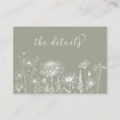 Sage Green Wildflower Details Card Wedding Insert エンクロージャーカード (正面)