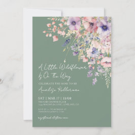 Sage Green Wildflower Floral Baby Shower 招待状