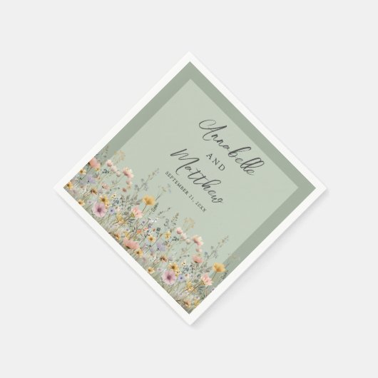 Sage Green Wildflower Floral Wedding スタンダードカクテルナプキン (角)