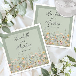 Sage Green Wildflower Floral Wedding スタンダードカクテルナプキン