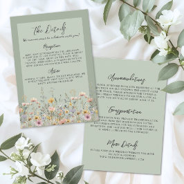 Sage Green Wildflower Floral Wedding Details エンクロージャーカード