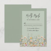 Sage Green Wildflower Floral Wedding RSVP (正面/裏面)