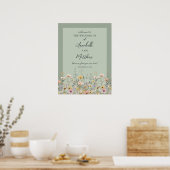 Sage Green Wildflower Floral Wedding Welcome Sign ポスター (キッチン)