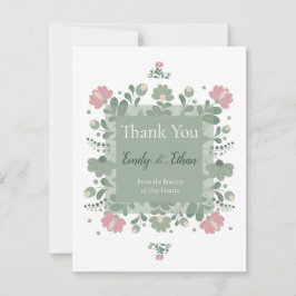 Sage Green Wildflower Folk Wedding  サンキューカード