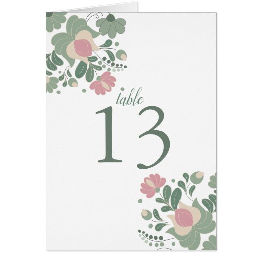 Sage Green Wildflower Folk Wedding Table Card (正面)
