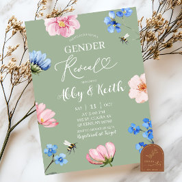 Sage Green Wildflower Gender Reveal Invitation 招待状