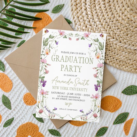 Sage Green Wildflower Graduation Invite 招待状
