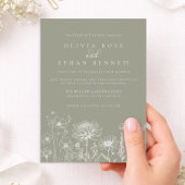 Sage Green Wildflower Line Art Wedding 招待状