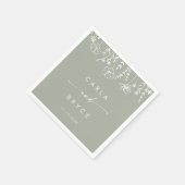 Sage Green Wildflower Monogram Wedding Napkins スタンダードカクテルナプキン (角)