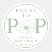 Sage Green Wildflower Ready to Pop Baby Shower  ラウンドシール (正面)