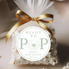 Sage Green Wildflower Ready to Pop Baby Shower  ラウンドシール