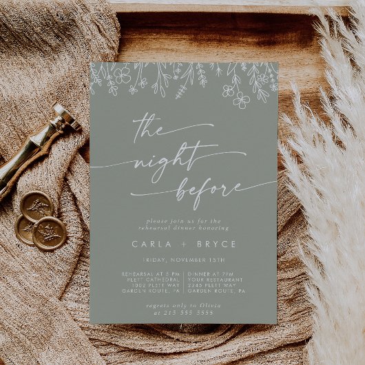 Sage Green Wildflower Rehearsal Dinner Invites 招待状