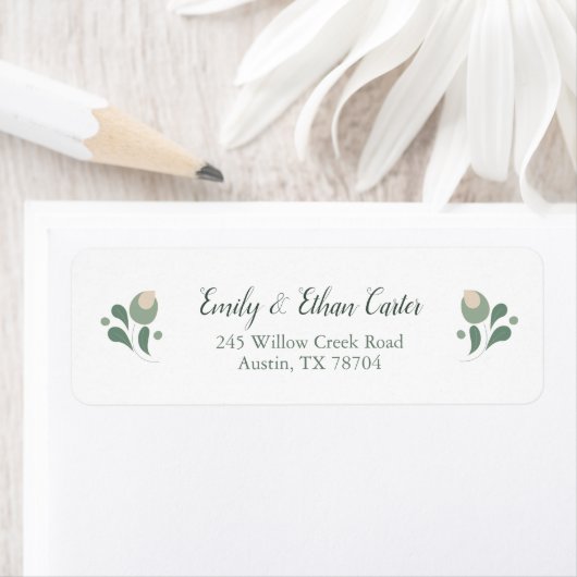 Sage Green Wildflower Return Address ラベル (インサイチュ)