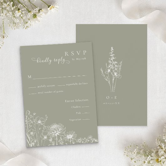 Sage Green Wildflower RSVP Card Wedding Insert エンクロージャーカード
